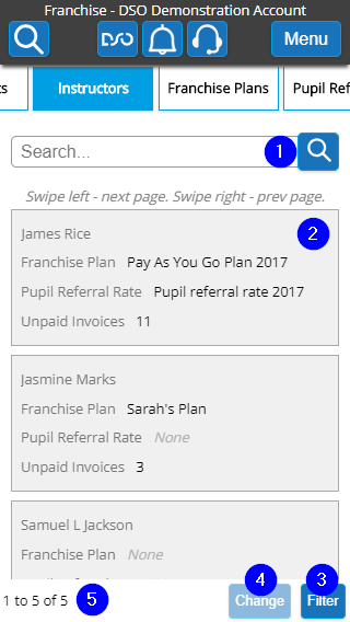 School Franchise Instructor List - Mobile