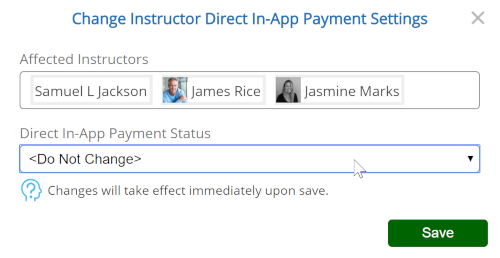 In App Payments - Direct Payments - Bulk Instructor Setting Popup