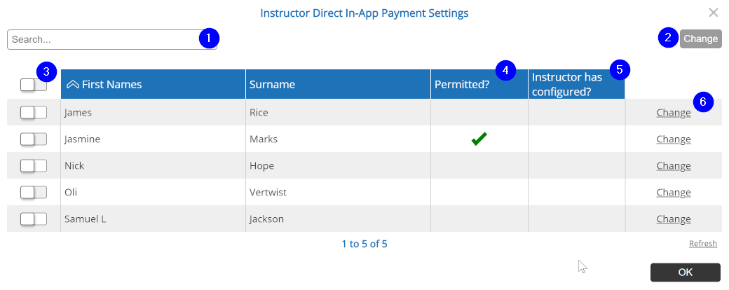In App Payments - Direct Payment Instructor List - Desktop