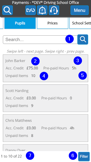 School Payments Pupil List - Mobile